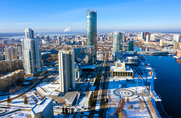 Naklejka premium Top view panorama of Yekaterinburg city center. View from above. Russia