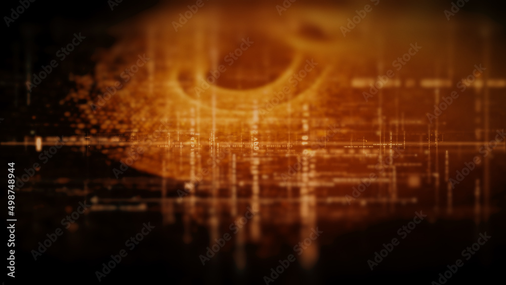 Leinwandbilder Futuristic abstract de-focus flowing data matrix, telemetry and encrypt numbers display with particles simulation in cyber space environment for head up display background