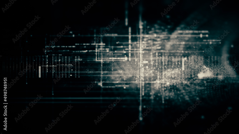 Leinwandbilder Futuristic abstract de-focus flowing data matrix, telemetry and encrypt numbers display with particles simulation in cyber space environment for head up display background
