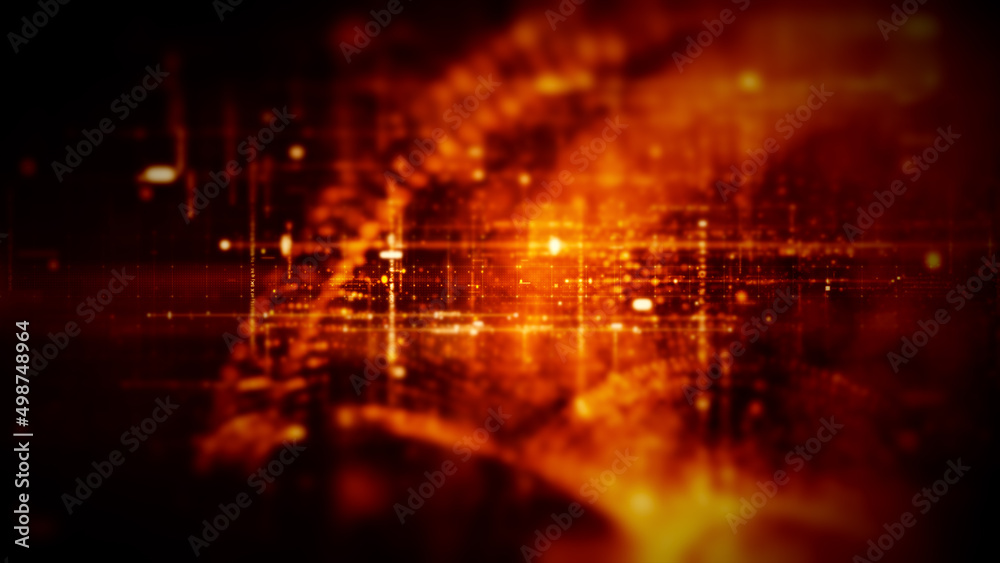 Leinwandbilder Futuristic abstract de-focus flowing data matrix, telemetry and encrypt numbers display with particles simulation in cyber space environment for head up display background