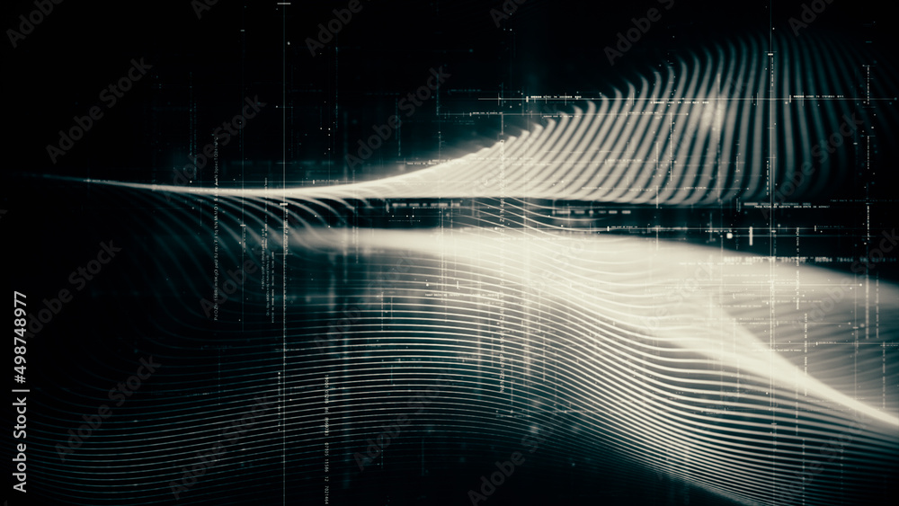 Leinwandbilder Futuristic abstract de-focus flowing data matrix, telemetry and encrypt numbers display with particles simulation in cyber space environment for head up display background