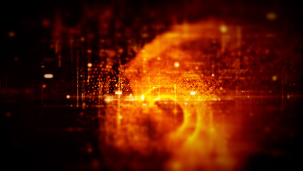 Futuristic abstract de-focus flowing data matrix, telemetry and encrypt numbers display with particles simulation in cyber space environment for head up display background