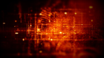 Futuristic abstract de-focus flowing data matrix, telemetry and encrypt numbers display with particles simulation in cyber space environment for head up display background