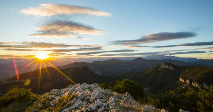 Sunset in Mare De Deu Del Mont peak, La Garrotxa, Spain
