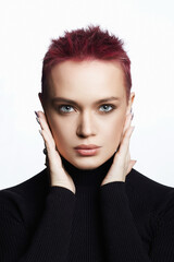 Fototapeta na wymiar beautiful Girl with short color hair. portrait of beauty young woman