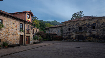 Streets and facades in Liérganes, a town in Cantabria (Spain) located in the region of Trasmiera.