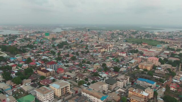 Skyline of Monrovia, Liberia on a cloudy day
