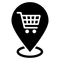 Shopping cart pin icon. shop location logo illustration. Map marker with Shopping cart icon, map pin, GPS location symbol