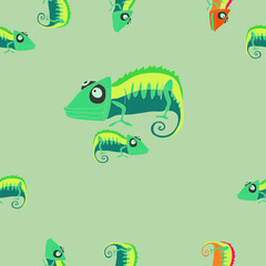Seamless tylized colored chameleons. Hand drawn.