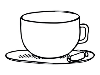 Cute cup of tea or coffee illustration isolated on a white background. Simple mug clipart. Cozy home doodle. 