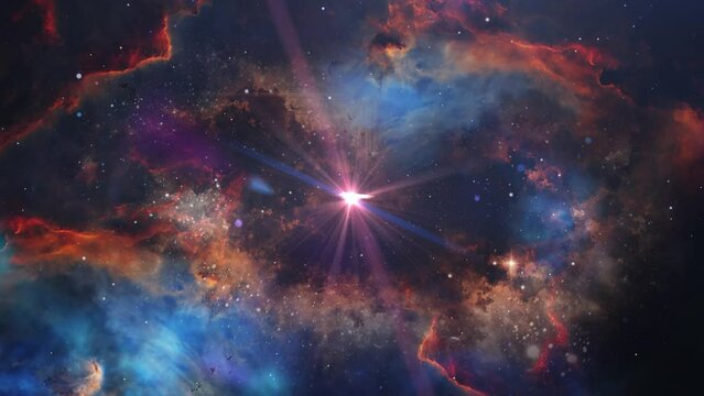 universe, Space Flight Through The Nebula Stars and glare