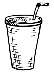 Cute cup of water, milkshake, juice or soda. Drink illustration isolated on a white background. Simple cocktail clipart.