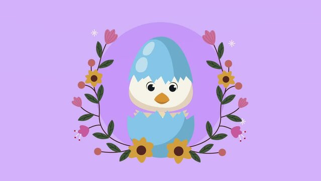 happy easter animation with baby duck in egg