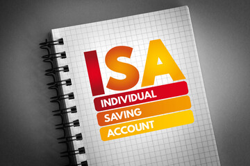 ISA - Individual Saving Account acronym on notepad, business concept background