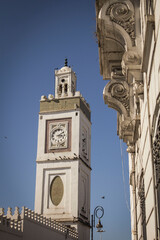 Historical clock tower in old part of Algiers city, Algeria