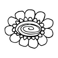 Vector simple flower doodle clipart. Hand drawn floral illustration isolated on white background. For print, web, design, decor, logo.