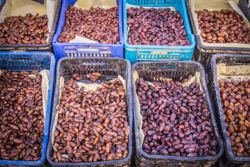 Dates in boxes on the market in Algeria