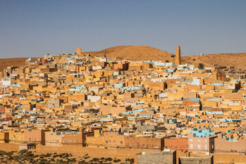 Beni Isguen ancient town, aerial view, Ghardaia Province, M'Zab Valley, Algeria - obrazy, fototapety, plakaty