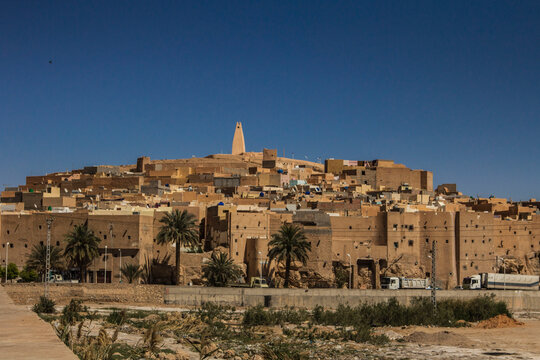 Beni Isguen ancient town, aerial view, Ghardaia Province, M'Zab Valley, Algeria