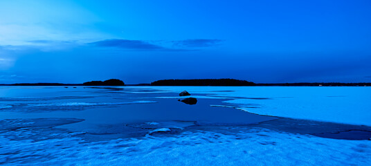 Lake in early spring. Farnebofjarden national park in north of Sweden.