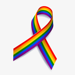 Rainbow ribbon awareness LGBT. Isolated on white background. Vector illustration