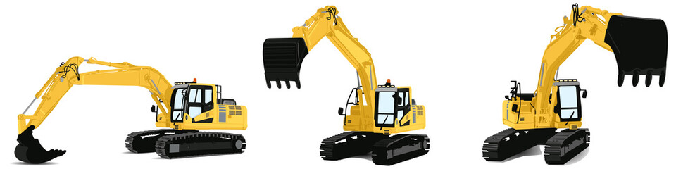 Vector set of the excavators isolated on white background. Flat style illustration © Mykhailo Shvets