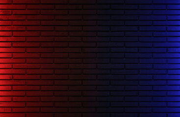 Lighting effect red and blue on empty brick wall background. Backdrop decoration party showing.