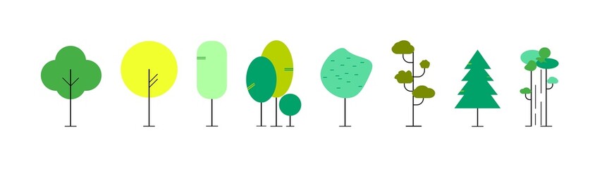 Ttree set. Flat trees on white background. Vector illustration