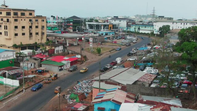 traffic along a gas station in Monrovia, Liberia