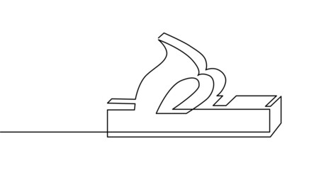 Antique wooden planer for planing wood. Continuous line drawing vector