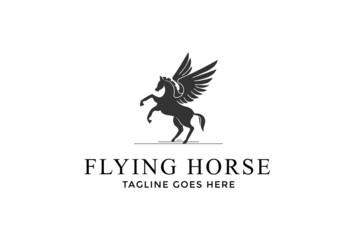Strong Prancing Horse Stallion Pegasus Wing Logo Design Vector