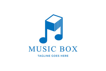 Simple Minimalist Music Key Note Box Cube Logo Design Vector