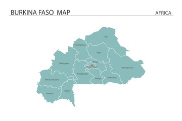 Burkina Faso map vector illustration on white background. Map have all province and mark the capital city of Burkina Faso. - obrazy, fototapety, plakaty