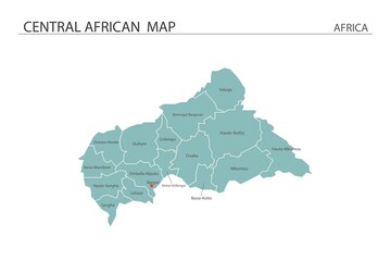 Central African map vector illustration on white background. Map have all province and mark the capital city of Central African.