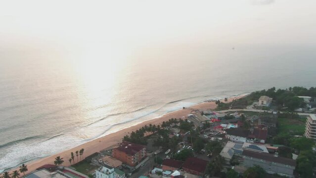 Drone shot above Monrovia, Liberia during sunset