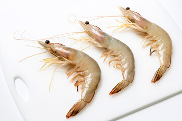 Fresh banana shrimp (Penaeus merguiensis) isolated on white background.