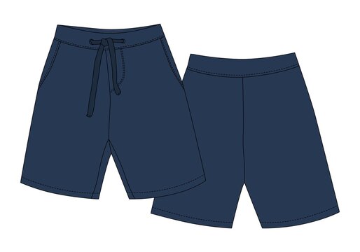 Technical sketch sport shorts pants design. Boy clothes template. Blue color.