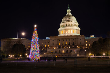 Full Moon and the US Capitol Christmas Tree