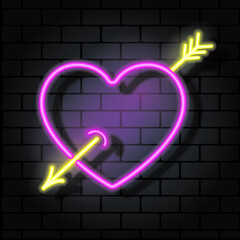 Neon heart with with arrow. Vector illustration.