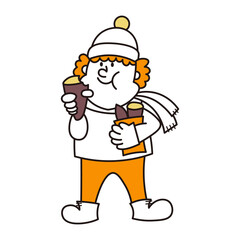 焼き芋を食べている可愛い子供のイラスト素材
