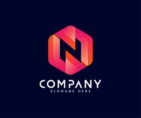 Hexagon 3d colourful letter n logo design