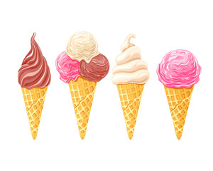 Pink and chocolate ice cream set on white background	
