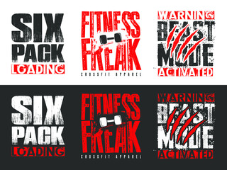 Fitness Gym Inspiration Quote t-shirt print, emblem, logo. Motivational vector illustration for Gym Training. Elements for posters, banners, wallpapers. Grunge Creative Typography Strong Sport Vector.