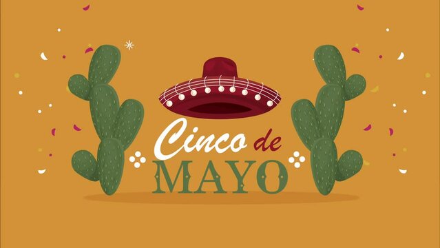 cinco de mayo lettering with aht and cactus
