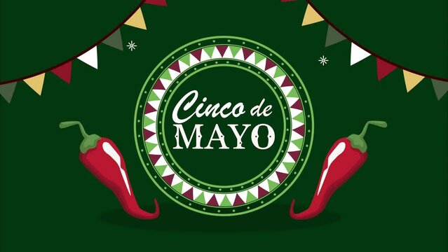mexican fiesta celebration with chilis and garlands animation