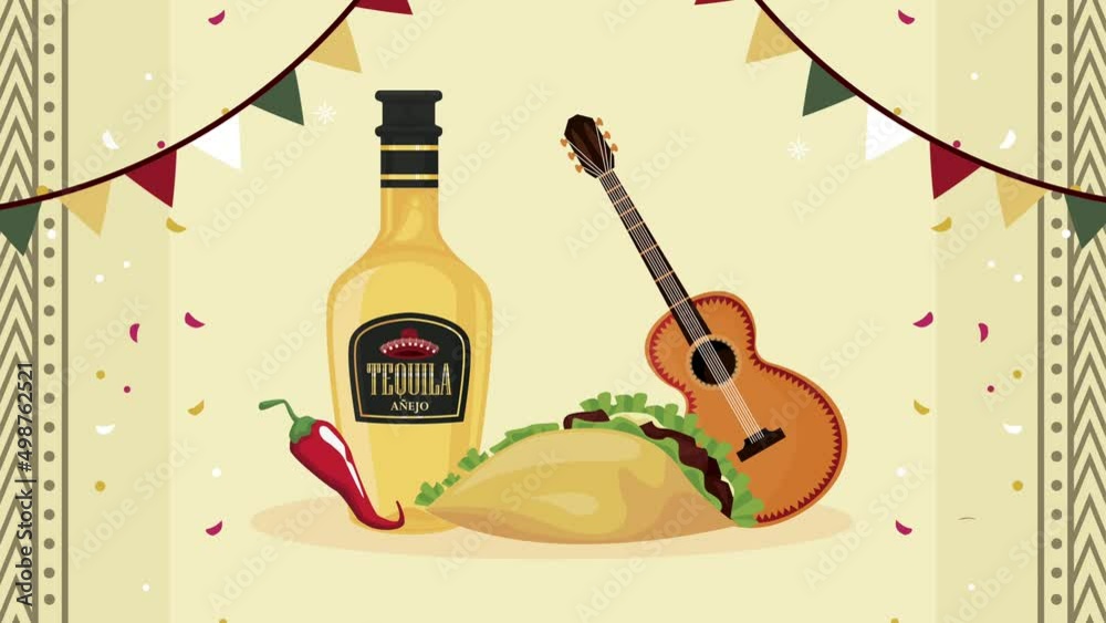 Canvas Prints mexican fiesta celebration with guitar and tacos animation