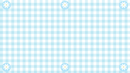 cute small blue gingham with white daisy, plaid, checkered, tartan pattern background