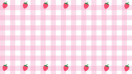 Naklejka premium cute pink gingham with strawberry, checkered, tartan pattern background