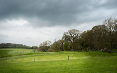 View along the Westwood public freeway with putting greens and fairway. Beverley, UK.