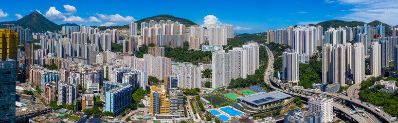 Top view of Hong Kong Kowloon side - obrazy, fototapety, plakaty